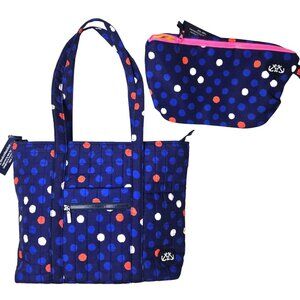 Anchor2Anchor Blue Dots Quilted Zip Tote Bag & Matching Zip Pouch NWT